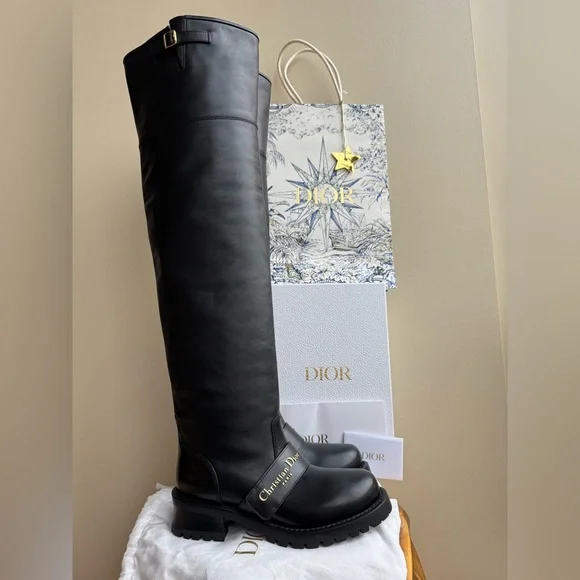 NWT Christian Dior D-Quest Thigh Black Leather Boots, size 37 (US 6-6.5) - Picture 11 of 17